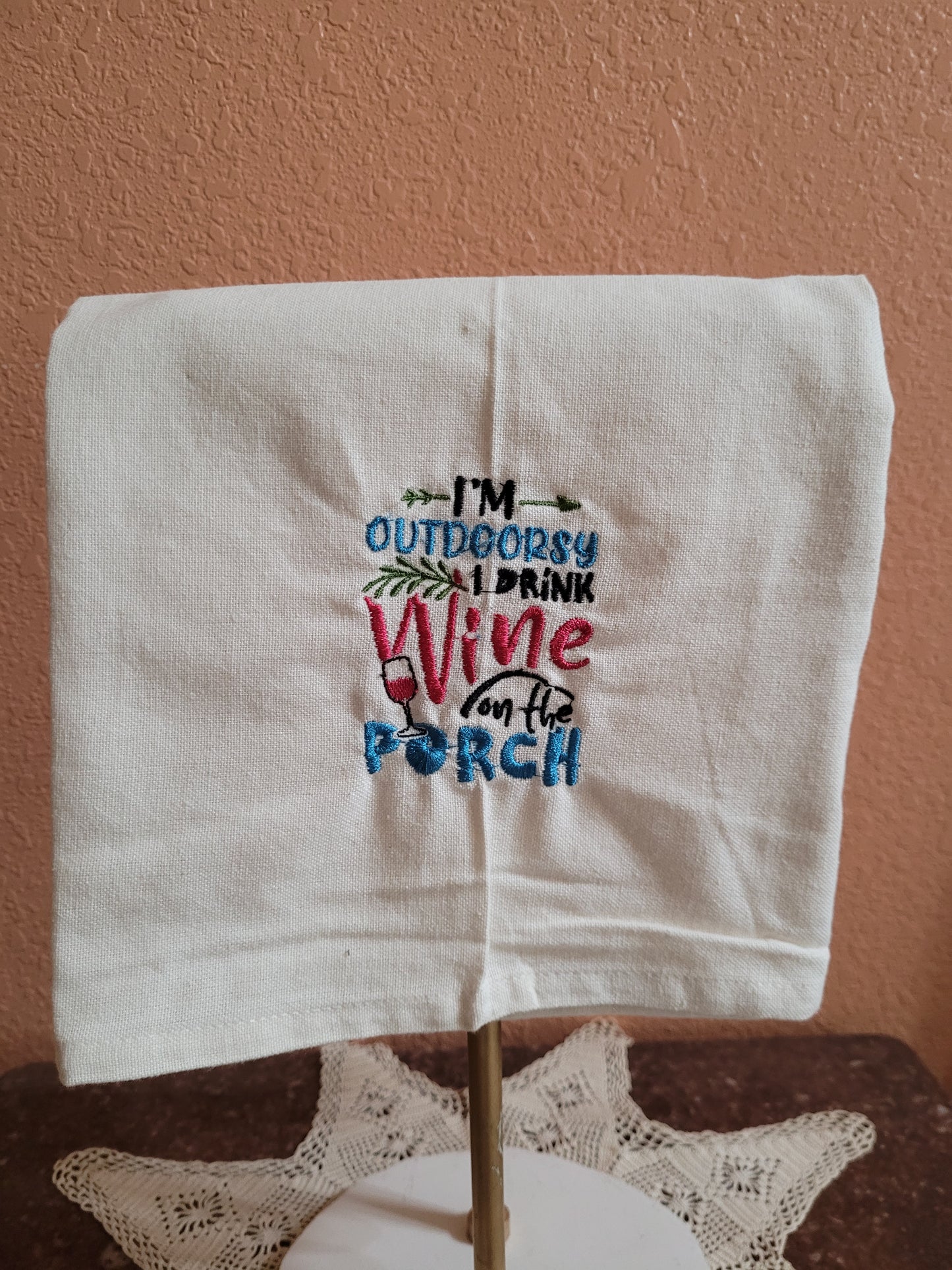 Wine on the Porch Tea Towel